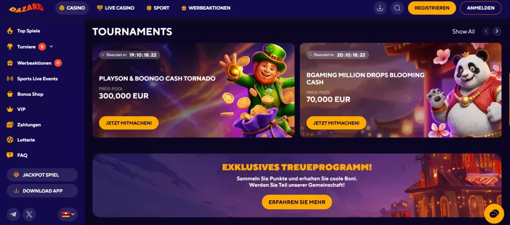 Dazard Casino – 5.250 € Bonus + 325 Freispiele jetzt sichern